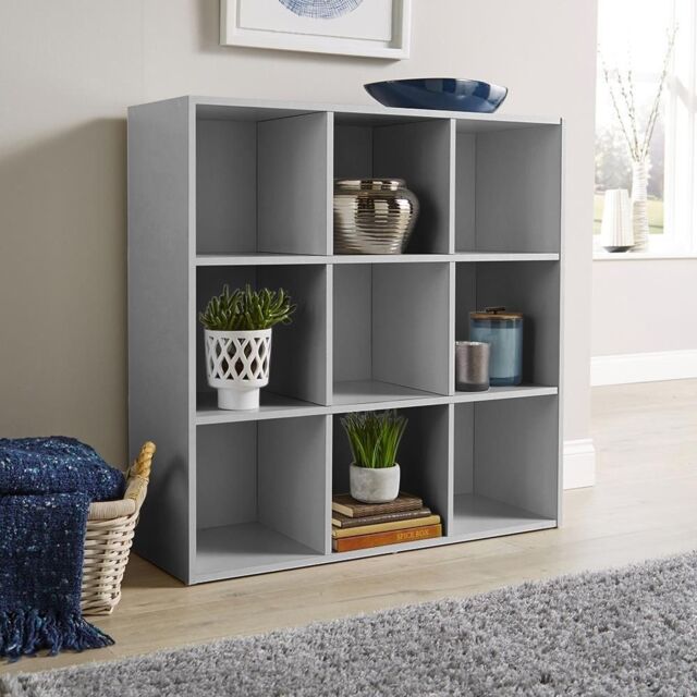 Home Source Storage Cube 9 Shelf Bookcase Wooden Display Unit Organiser Home in Grey - image 1