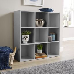 Home Source Storage Cube 9 Shelf Bookcase Wooden Display Unit Organiser Home in Grey - thumbnail 1