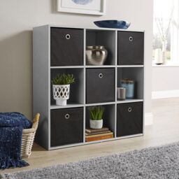 Home Source Storage Cube 9 Shelf Bookcase Wooden Display Unit Organiser Home in Grey - thumbnail 3