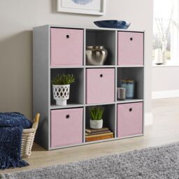Home Source Storage Cube 9 Shelf Bookcase Wooden Display Unit Organiser Home in Grey - thumbnail 6