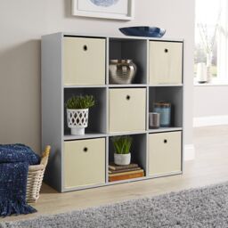 Home Source Storage Cube 9 Shelf Bookcase Wooden Display Unit Organiser Home in Grey - thumbnail 5