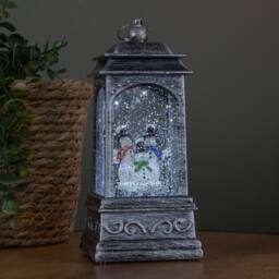 Samuel Alexander 20cm Light up Christmas Water Spinner with 3 Snowmen & White LEDs in Silver - thumbnail 2
