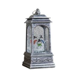 Samuel Alexander 20cm Light up Christmas Water Spinner with 3 Snowmen & White LEDs in Silver - thumbnail 1