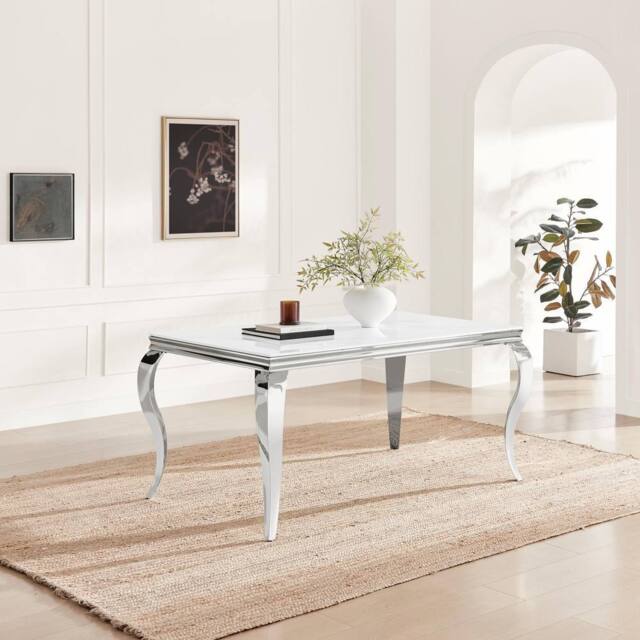 FurnitureboxUK Skye Rectangular White Marble Glass & Metal 6 Seater Dining Table - image 1