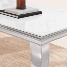 FurnitureboxUK Skye Rectangular White Marble Glass & Metal 6 Seater Dining Table - thumbnail 3