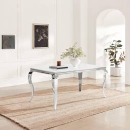 FurnitureboxUK Skye Rectangular White Marble Glass & Metal 6 Seater Dining Table - thumbnail 1