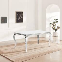 FurnitureboxUK Skye Rectangular White Marble Glass & Metal 6 Seater Dining Table - thumbnail 2