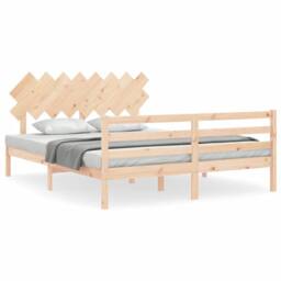 Berkfield Home Bed Frame with Headboard 160x200 cm Solid Wood in Natural
