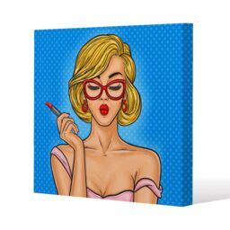 Benjamin Tate Design Pop art illustration woman paints her lips (Canvas Print) / 114 x 114 x 4cm in Natural - Size: 114 x 114 x 4 cm - thumbnail 1