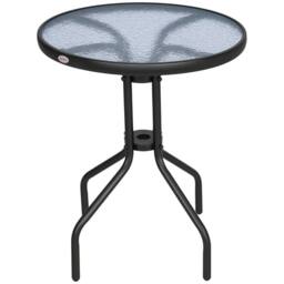OUTSUNNY 60 cm Round Garden Side Table, Glass Top Garden Bistro Table, Black - thumbnail 2