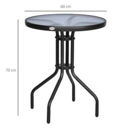 OUTSUNNY 60 cm Round Garden Side Table, Glass Top Garden Bistro Table, Black - thumbnail 3