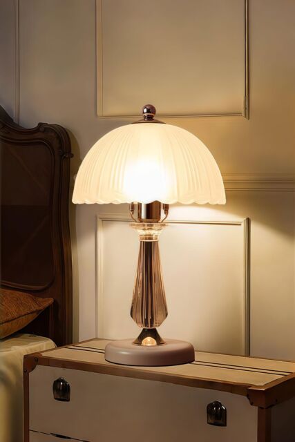Living and Home Crystal Table Lamp with Scalloped Lampshade in White - image 1