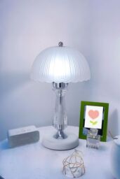 Living and Home Crystal Table Lamp with Scalloped Lampshade in White - thumbnail 2