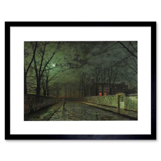 "Artery8 John Atkinson Grimshaw Moonlit Street Painting 12x16"" Framed Art Print in Green - Size: W12"" x H16""" - image 1