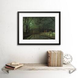 "Artery8 John Atkinson Grimshaw Moonlit Street Painting 12x16"" Framed Art Print in Green - Size: W12"" x H16""" - thumbnail 2