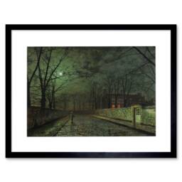 "Artery8 John Atkinson Grimshaw Moonlit Street Painting 12x16"" Framed Art Print in Green - Size: W12"" x H16""" - thumbnail 1