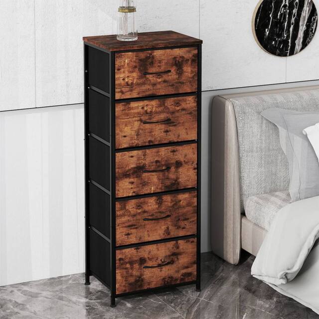 Levede 5 Drawer Wooden Chest of Drawers Vintage Brown Bedroom Storage Unit - image 1