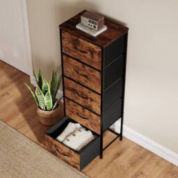 Levede 5 Drawer Wooden Chest of Drawers Vintage Brown Bedroom Storage Unit - thumbnail 2