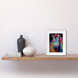 "Artery8 Wall Art Print Rainbow Striped Zebra Colourful Vibrant Bold Psychedelic Neon Impact Artwork Framed 9X7 Inch in White - Size: W7"" x H9""" - thumbnail 2