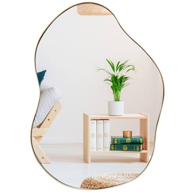 Costway Irregular Wall Mirror Metal Frame Asymmetrical Mirror Decorative Vanity Mirror in Gold - image 1