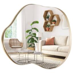 Costway Irregular Wall Mirror Metal Frame Asymmetrical Mirror Decorative Vanity Mirror in Gold - thumbnail 3