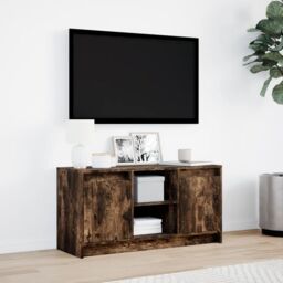 Berkfield Home TV Cabinet with LED Smoked Oak 100x34x50 cm Engineered Wood in Brown - Size: 100 x 34 x 50 cm - thumbnail 4