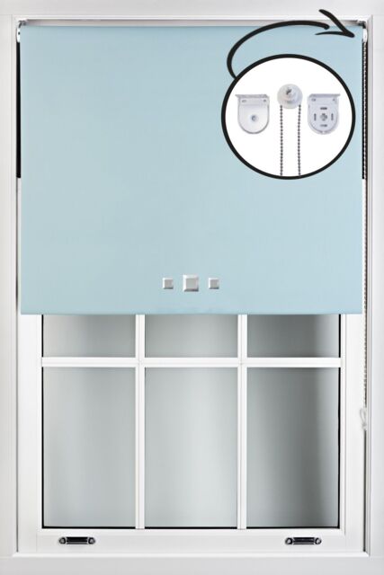 Furnished Duck Egg Blue Blackout Roller Blinds with Triple Square Eyelets & Metal Fittings - Size: 85 cm width x 210 cm drop