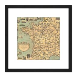 Artery8 Map Ernest Dudley Chase 1935 France Landmarks 8X8 Inch Square Wooden Framed Wall Art Print Picture with Mount in Black - thumbnail 1