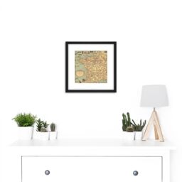 Artery8 Map Ernest Dudley Chase 1935 France Landmarks 8X8 Inch Square Wooden Framed Wall Art Print Picture with Mount in Black - thumbnail 2