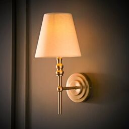 ValueLights Maggie Pair of Wall Lights with Linen Tapered Lamp Shades & Bulbs in Silver - thumbnail 2
