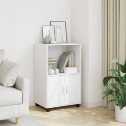 Berkfield Home Rolling¬†Cabinet White 55x40x91 cm Engineered Wood - Size: 55 x 40 x 91 cm - thumbnail 2