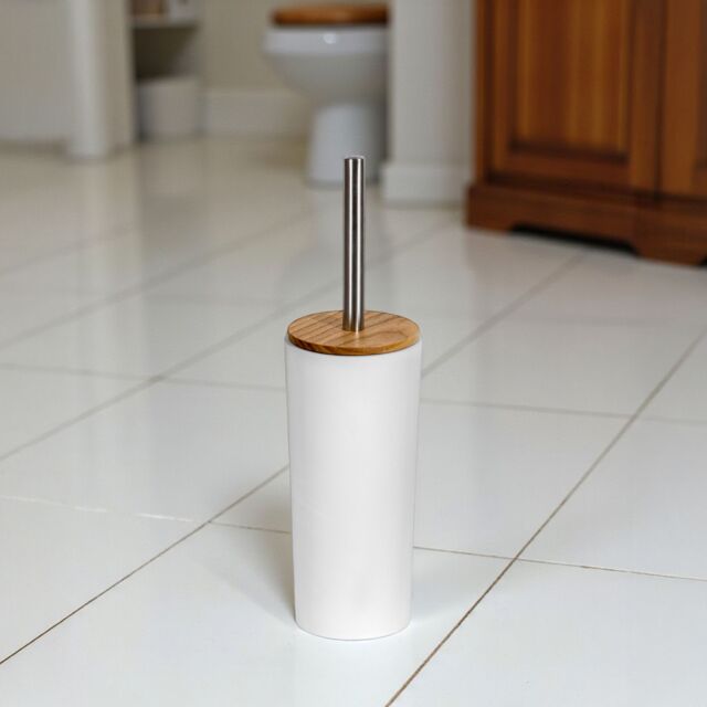 Showerdrape Sonata Black & Bamboo Toilet Brush & Holder in White - image 1