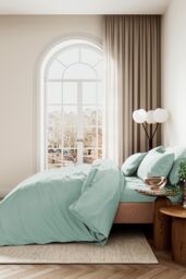 1951 'Luxury 400 Thread Count' Cotton Sateen Fitted Sheet in Green - Size: Super King Flat - thumbnail 4