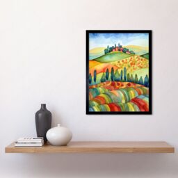 "Artery8 Wall Art Print Landscape Of Tuscany House On The Hill Folk Art Framed in Black - Size: W12"" x H16""" - thumbnail 2
