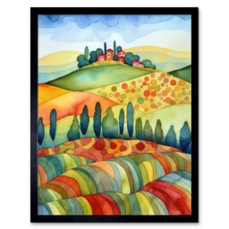 "Artery8 Wall Art Print Landscape Of Tuscany House On The Hill Folk Art Framed in Black - Size: W12"" x H16""" - thumbnail 1