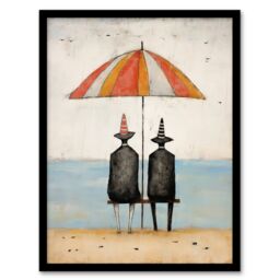 "Artery8 Wall Art Print Traffic Cone Sea View Whimsical Surreal Seaside Artwork By Rob Tidybeard Art Framed in Black - Size: W12"" x H16""" - thumbnail 1