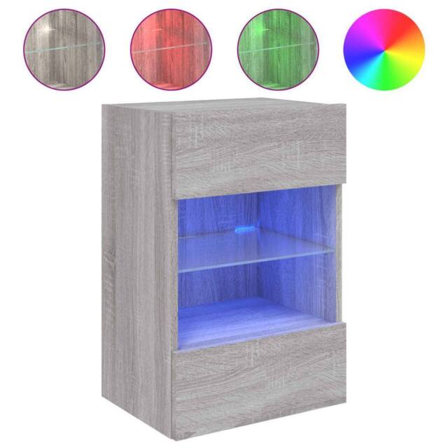 Berkfield Home TV Wall Cabinet with LED Lights Grey Sonoma 40x30x60.5 cm - image 1