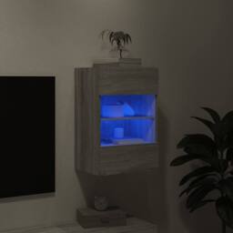 Berkfield Home TV Wall Cabinet with LED Lights Grey Sonoma 40x30x60.5 cm - thumbnail 4