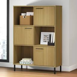 Berkfield Home Beautiful Bookcase with Metal Legs Brown 90x35x128.5 cm Solid Woo - thumbnail 2
