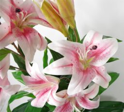 Leaf Artificial Lily Plant Stargazer Style 90cm Pink White Pot in Dark Pink - thumbnail 2