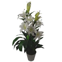 Leaf Artificial Lily Plant Stargazer Style 90cm Pink White Pot in Dark Pink - thumbnail 6