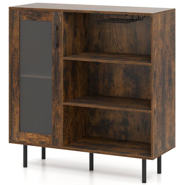 Costway Coffee Bar Cabinet Sideboard with Door & Adjustable Shelf in Brown - image 1