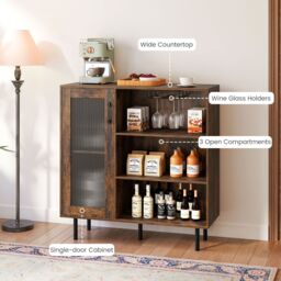 Costway Coffee Bar Cabinet Sideboard with Door & Adjustable Shelf in Brown - thumbnail 9