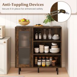 Costway Coffee Bar Cabinet Sideboard with Door & Adjustable Shelf in Brown - thumbnail 6