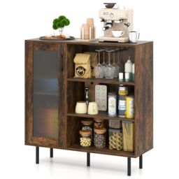 Costway Coffee Bar Cabinet Sideboard with Door & Adjustable Shelf in Brown - thumbnail 8