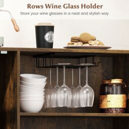Costway Coffee Bar Cabinet Sideboard with Door & Adjustable Shelf in Brown - thumbnail 4