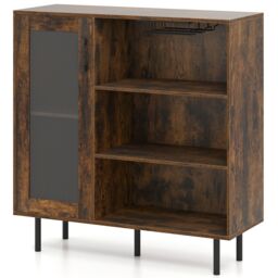 Costway Coffee Bar Cabinet Sideboard with Door & Adjustable Shelf in Brown - thumbnail 1