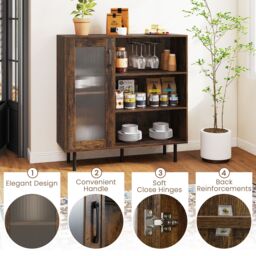 Costway Coffee Bar Cabinet Sideboard with Door & Adjustable Shelf in Brown - thumbnail 7