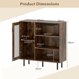 Costway Coffee Bar Cabinet Sideboard with Door & Adjustable Shelf in Brown - thumbnail 2