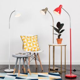 ValueLights Flexi Neck Brushed Brass Floor Lamp in Gold - thumbnail 1